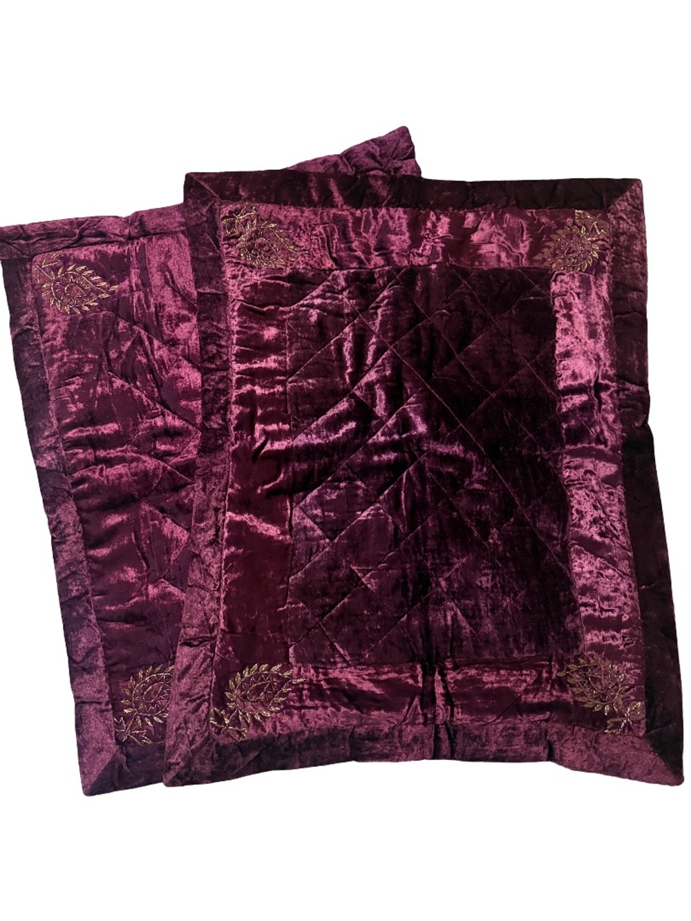 Bombay Quilted Victoria Red Velvet Embroidered Standard Pillow Shams Set of 2